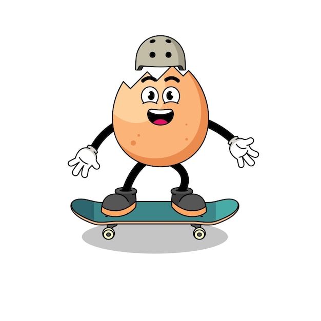 Gebrochenes ei-maskottchen, das ein skateboard spielt