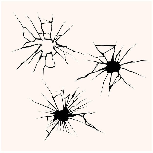 Vektor gebrochenes gebrochenes glas loch in der glasoberfläche illustrationsstil schrägmalerei und linienkunst