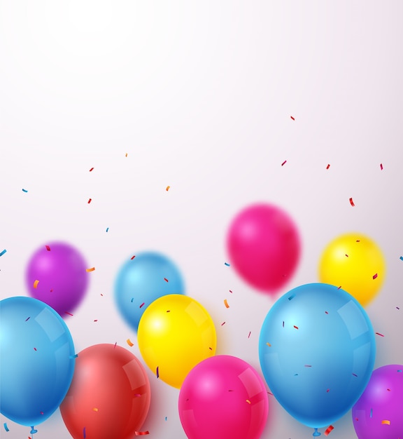 Geburtstagsfeier banner mit bunten luftballons und konfetti