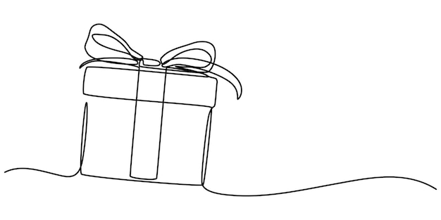 Geburtstagsgeschenkkiste mit Band und Bogen kontinuierlich eine Linie Zeichnung Linie Kunst Zeichnung der Geschenkkiste