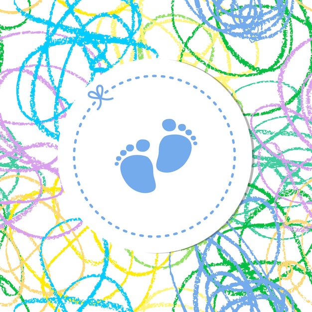 Vektor geburtstagskarte für jungen und babys baby-shower-karte mit buntstift und hintergrundstreifen