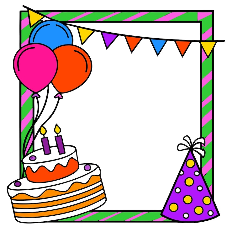 Vektor geburtstagsrahmen farbenfroher ballonkuchen