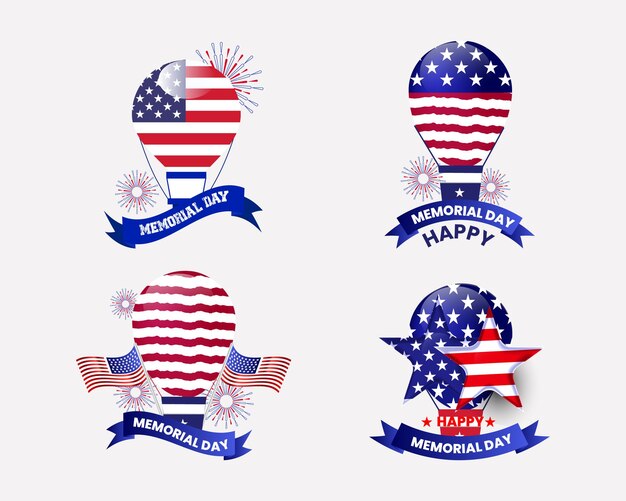 Gedenktag erinnern und ehren mit der USA-Flagge im Herz-Banner-Set-Design