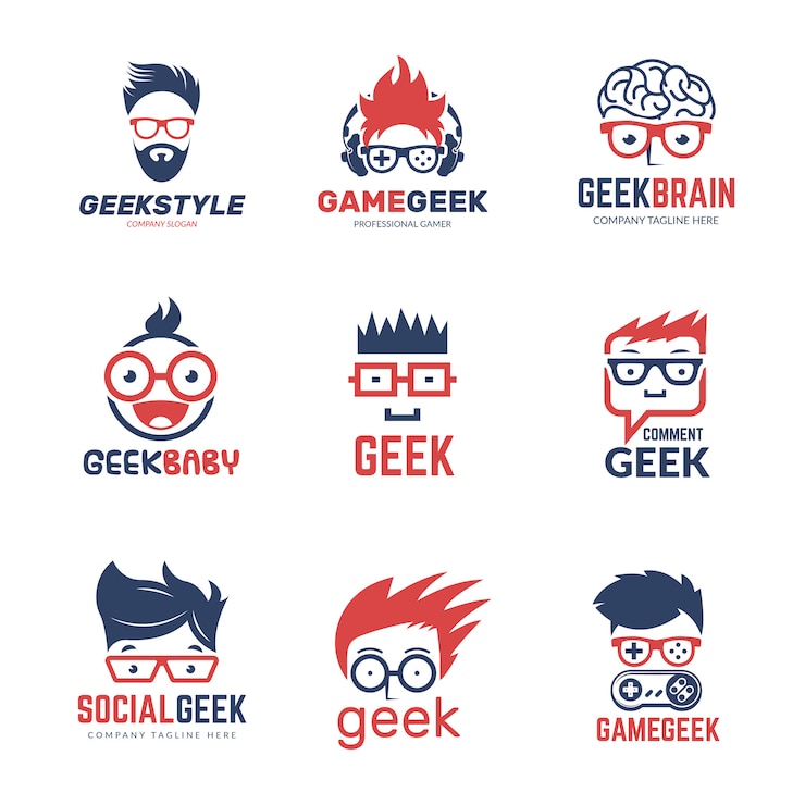 Vektor geek-logo. geschäftsidentität der intelligenten programmierer, die nerd-computerbildungsvektor-entwurfsschablone denken
