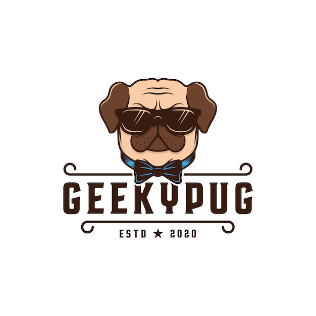 Geeky mops hund logo vorlage