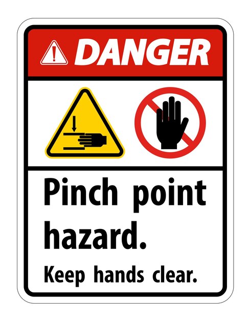 Gefahr Pinch Point HazardKeep Hands Clear Symbol Zeichen Isoliert auf weißem Hintergrund Vektor-Illustration