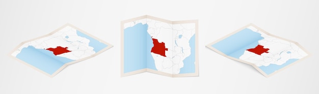 Gefaltete Karte von Angola in drei verschiedenen Versionen.