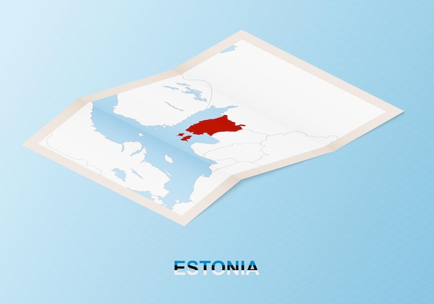 Gefaltete papierkarte von estland mit nachbarländern im isometrischen stil.