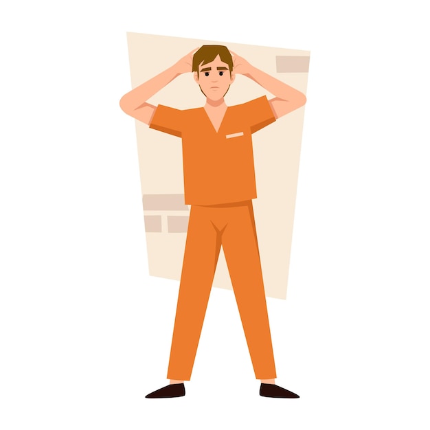 Vektor gefangener in orangefarbener uniform farbenfroher männlicher gefangener verhaftet männer vektor flache illustration eps