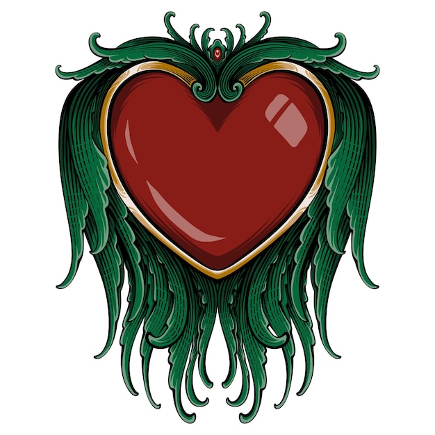 Geflügeltes herz tattoo design t-shirt design illustration design valentinstag