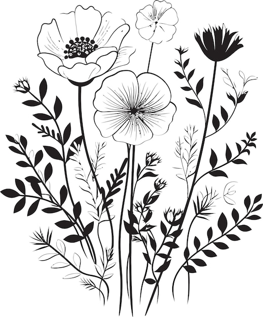 Vektor geformte blütenblätter elegante schwarze ikonen, die botanisches design veranschaulichen flüstern der natur vektor-logo des