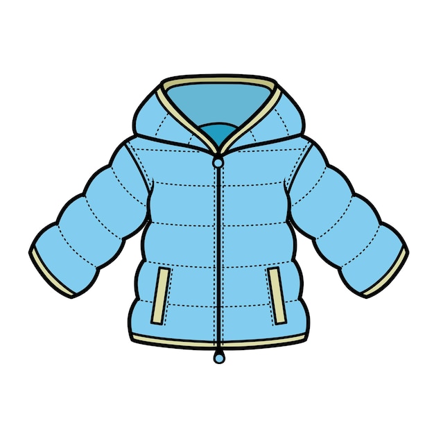 Gefütterte blaue winterjacke mit kapuze für jungen farbvariation zum ausmalen auf weißem hintergrund