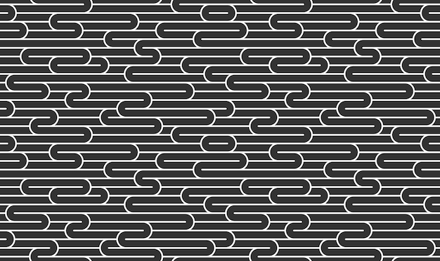 Gefüttertes nahtloses Vektormuster mit verdrehten Linien, geometrischer abstrakter Hintergrund, gestreiftes Netz, optisches Labyrinth, Web-Netzwerk. Schwarz-Weiß-Design.