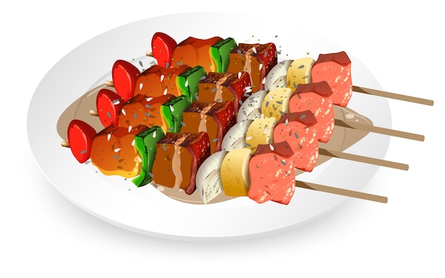 Gegrillter Grillfleischstick auf weißem Teller
