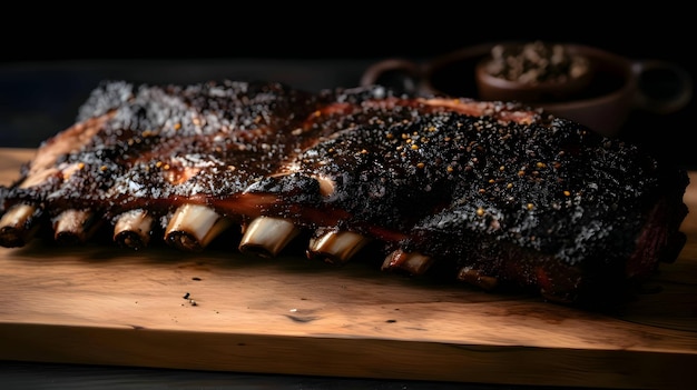 Vektor gegrilltes rindersteak mit rosmarin-lammkoteletts, schweinerippchen, die küchenholzbrett schneiden