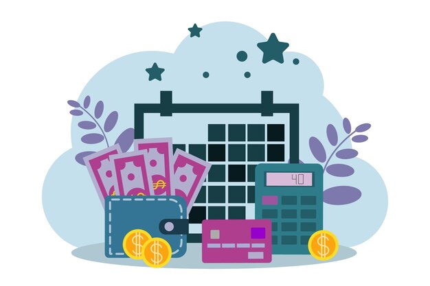 Gehaltsabrechnung Verwaltungsbuchhalter Berechnung Zahlungsscheck Spesen Gehaltsberechnung Vektor Illustrationskonzept für Web Landing Page Template Banner Flyer EPS