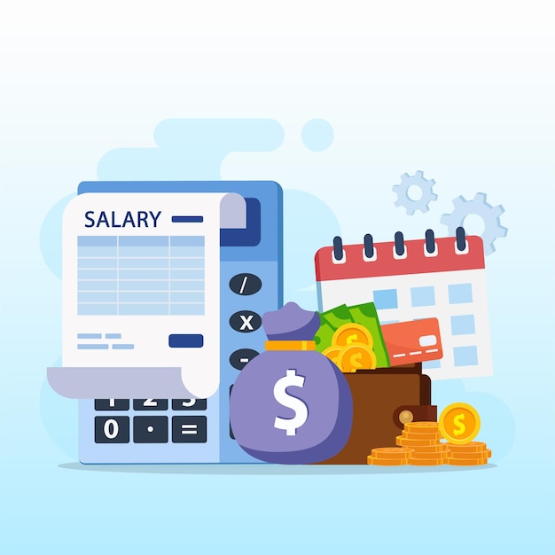 Gehaltsvektorkonzept online-einkommensberechnung und automatisches zahlungskalender-zahlungsdatum mitarbeiterlohnkonzept
