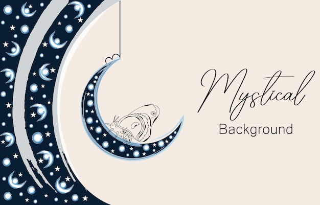 Vektor geheimnisvolles banner mit motte und mond, abstrakte vektorillustration, hintergrund für landing-page-web