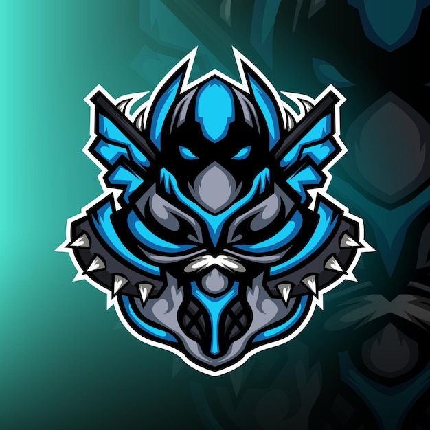 Vektor geheimnisvolles blaues ninja-esport-maskottchen-logo