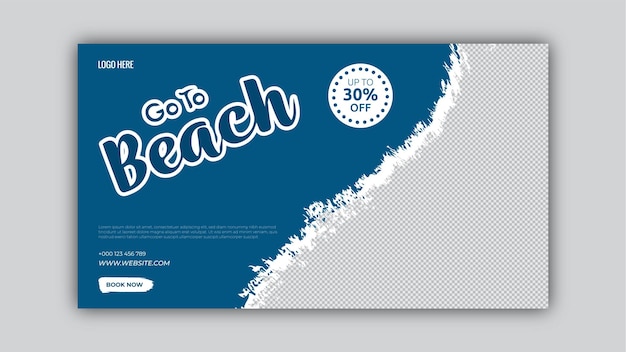 Gehen sie zum tropischen banner der strandlandschaft design von season holidays lettering card templates of travel