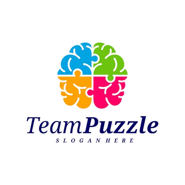 Gehirn-Puzzle-Logo-Design-Vektorvorlage Vektoretikett der Puzzle-Illustration Kreatives Icon-Design-Konzept