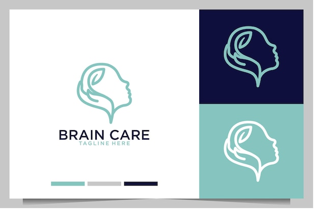 Gehirnpflege mit hand- und blattlinien-logo-design