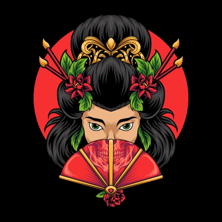 Vektor geisha gesicht schädel illustration