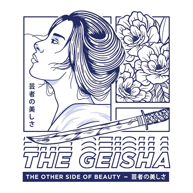 Vektor geisha japanisches illustrations-t-shirt-design