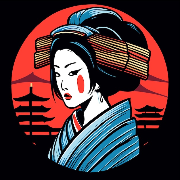 Geisha japanisches Samurai-Mädchen handgezeichnetes flaches stilvolles Cartoon-Aufkleber-Ikon-Konzept isolierte Illustration