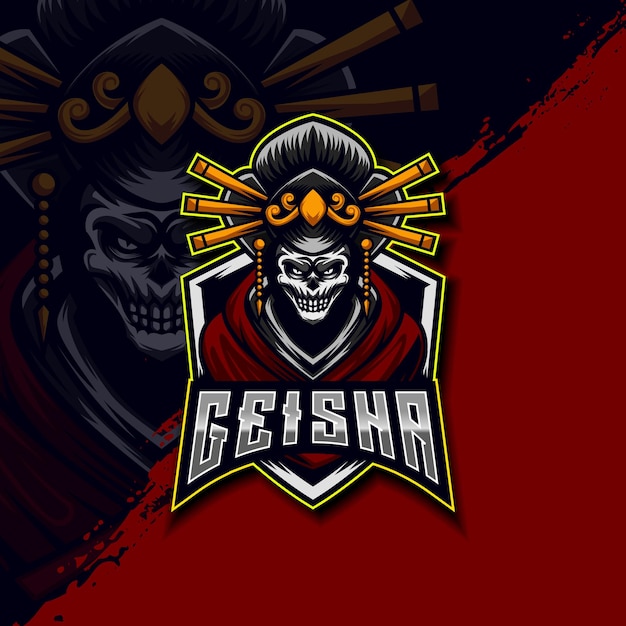 Geisha skull esport game-logo-design-vorlage