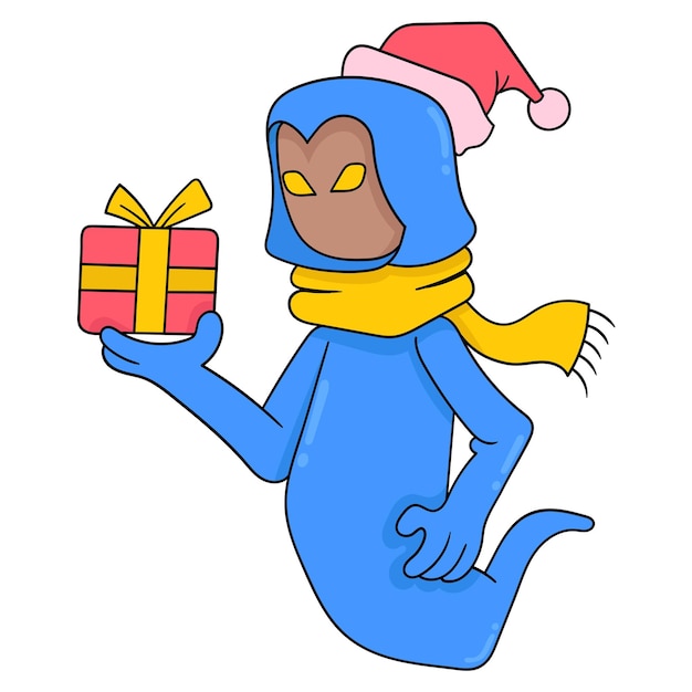 Geist bringt geschenke, die weihnachten feiern vektor illustration kunst doodle symbolbild kawaii