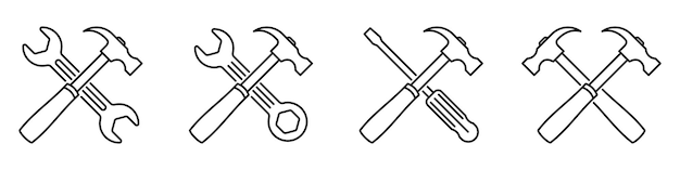 Gekreuzte Werkzeugsymbole Hammerschlüssel und Schraubendreher Symbol für Reparaturwerkzeuge