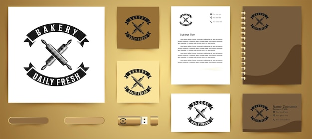 Gekreuztes Nudelholz, Vintage-Bäckerei-Logo und Business-Branding-Vorlage Designs Inspiration isoliert auf weißem Hintergrund