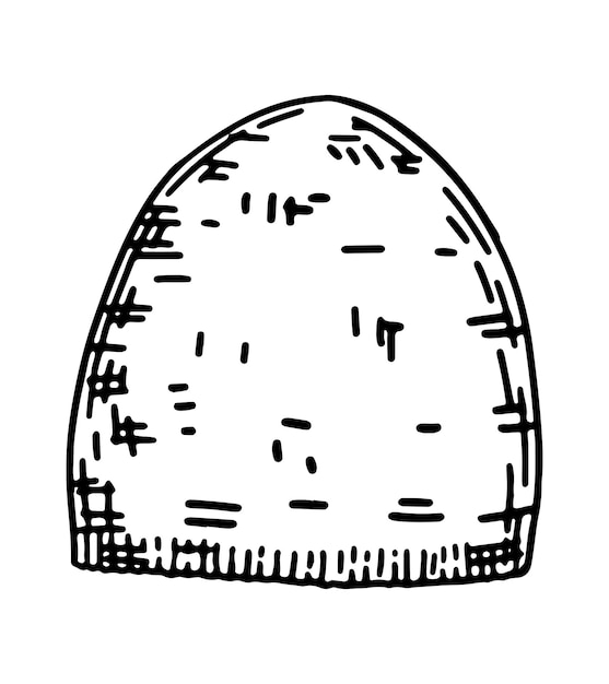 Gekritzel einer Beanie-Mütze. Umrisszeichnung eines Herbst-Accessoire-Kopfschmucks. Handgezeichnete Vektorillustration. Einzelne Cliparts isoliert auf weißem Hintergrund