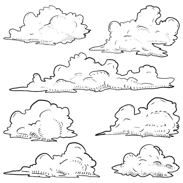 Gekritzelsatz von hand gezeichneten wolken lokalisiert für konzeptdesign-vektorillustration