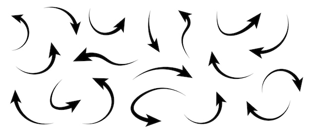 Gekrümmte Pfeile Pfeilzeichen Gekrömte Pfeil-Satz Pfeilsymbol-Sammlung Vektor-Illustration