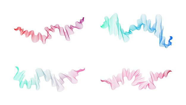Gekrümmte wellige Streifen Set von vier abstrakten farbigen Gradientenwellenlinien auf weißem Hintergrund Vektorillustration