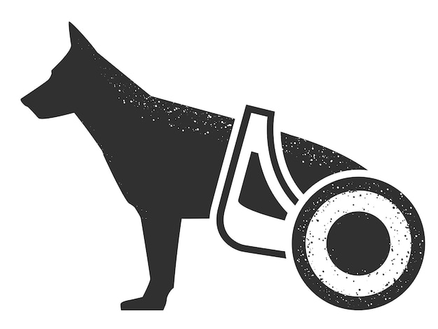 Gelähmter hund auf rollstuhl wagen icon von behinderten haustieren behinderten hund vektor