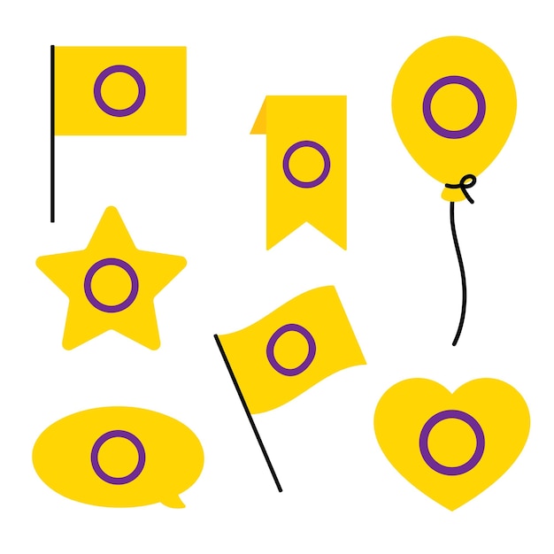 Gelb mit lila Kreis Stern Ballon Sprachblase Ikonen als die Farben der Intersex-Flagge