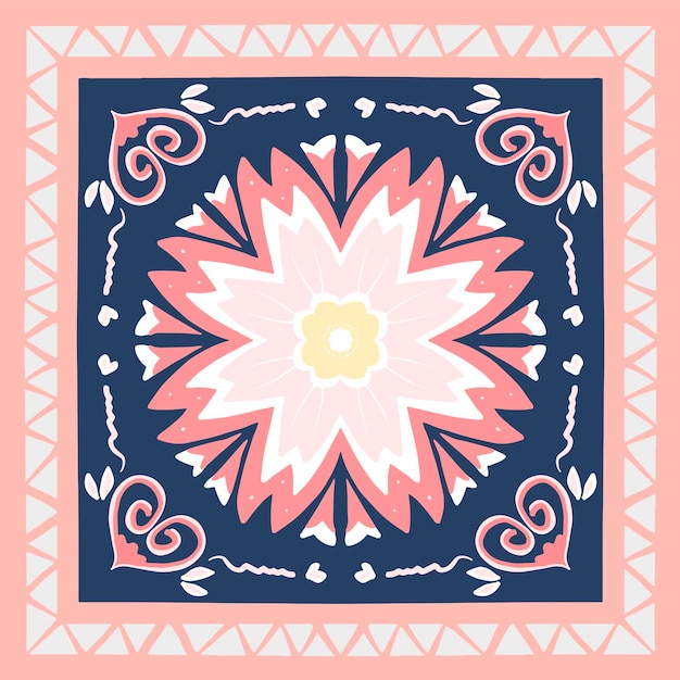 Vektor gelb, rosa, weiß auf indigoblau, schal, schal, geometrisches, ethnisches, orientalisches muster, traditionelles design für hintergrund, teppich, tapete, kleidung, verpackung, batik, stoff, vektor-illustration, stickstil, xdxa