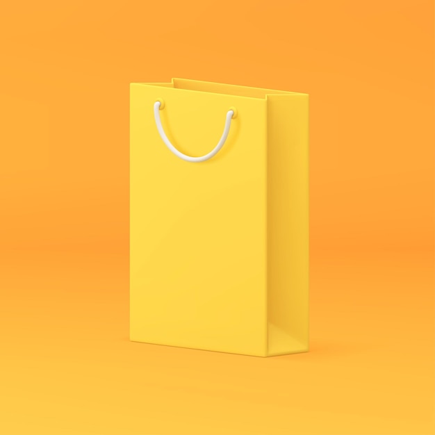 Gelbe 3D-Papier-Einkaufstasche mit Griffe kommerzielle Werbung realistischer Vektor