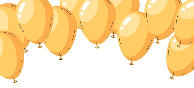 Vektor gelbe ballon-poster handgezeichnetes geburtstagsfest luftballondekorationen heliumballons feiertage dekoration flache vektorillustration helle glänzende ballons hintergrund