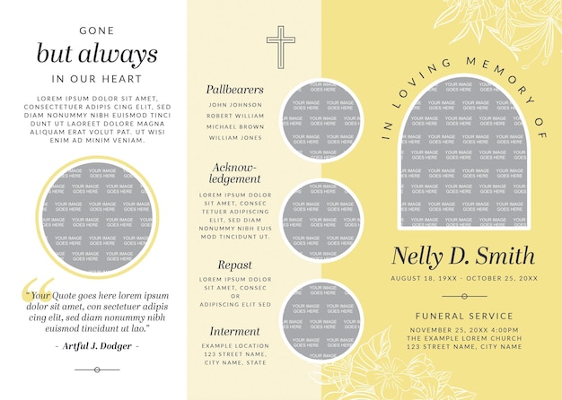 gelbe Beerdigungsprogrammvorlage A4 Tri Fold