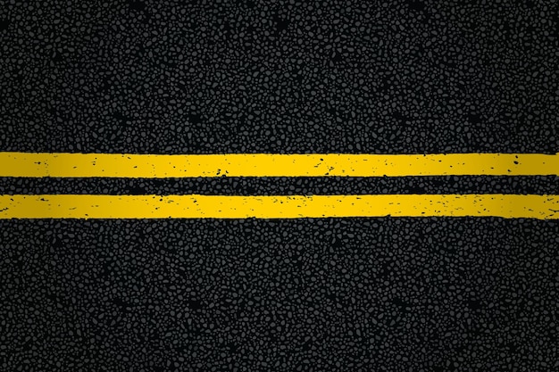 Vektor gelbe doppellinie auf asphaltstraße draufsicht