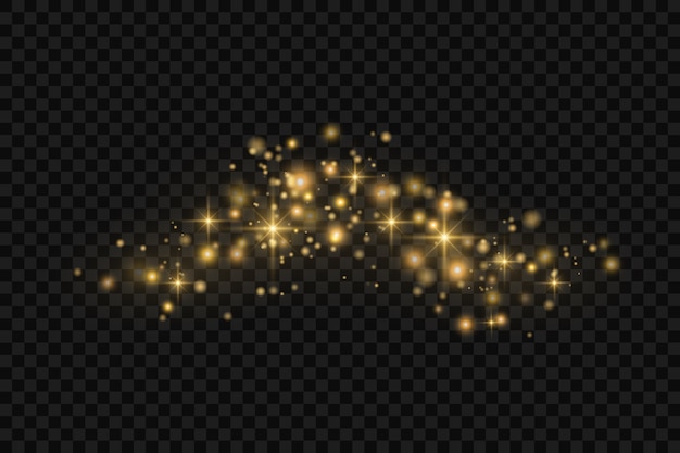 Gelbe Funken glitzern besonderen Lichteffekt. Funkelt auf transparentem Hintergrund.