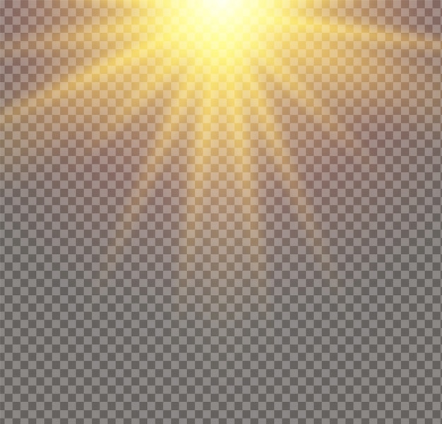 Gelbe glühende Lichtstoßexplosion auf transparentem Hintergrund.