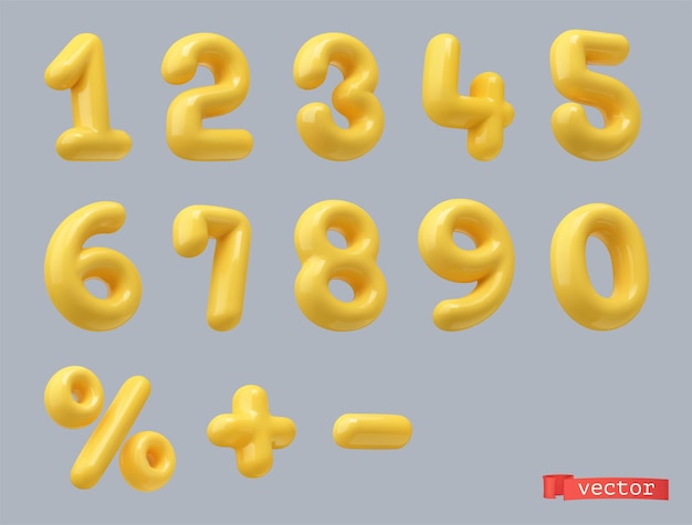 Vektor gelbe kunststoffnummern 3d-vektorsatz