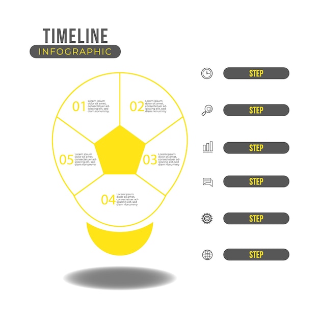 Gelbe lampe 5-schritt-infografik-vorlage