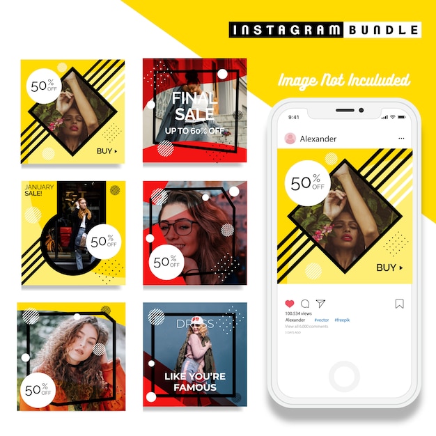 Vektor gelbe rote instagram-mode-post-schablone