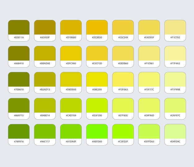 Vektor gelbe und grüne farbpalette mit hex